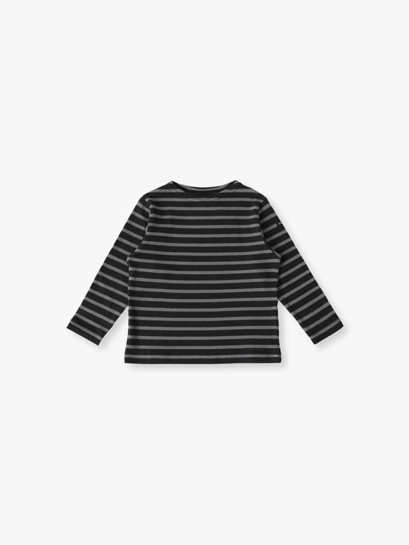 ストライプ  ボートネック ロングスリーブティー（レッド/チャコールグレー/105-125cm） 詳細画像 charcoal gray