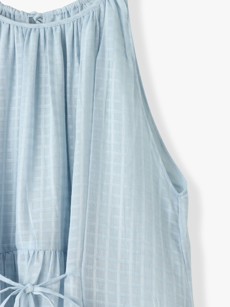 ナチュラルダイ シアー コットン チェック ギャザー ドレス 詳細画像 light blue 2