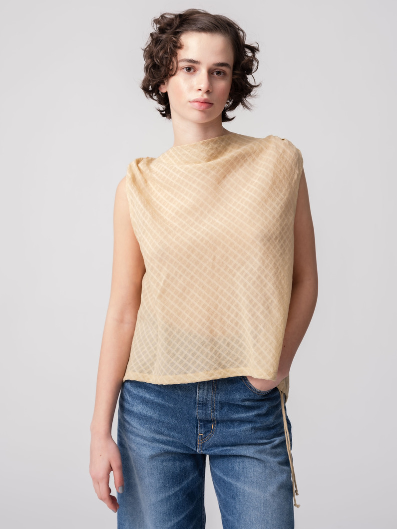 ナチュラルダイ シアー コットン チェック ドレープド トップ 詳細画像 light yellow 2