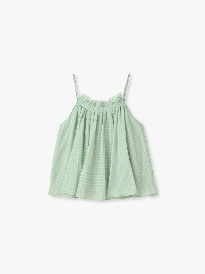 ナチュラルダイ シアー コットン チェック ギャザー キャミソールトップ 詳細画像 light green