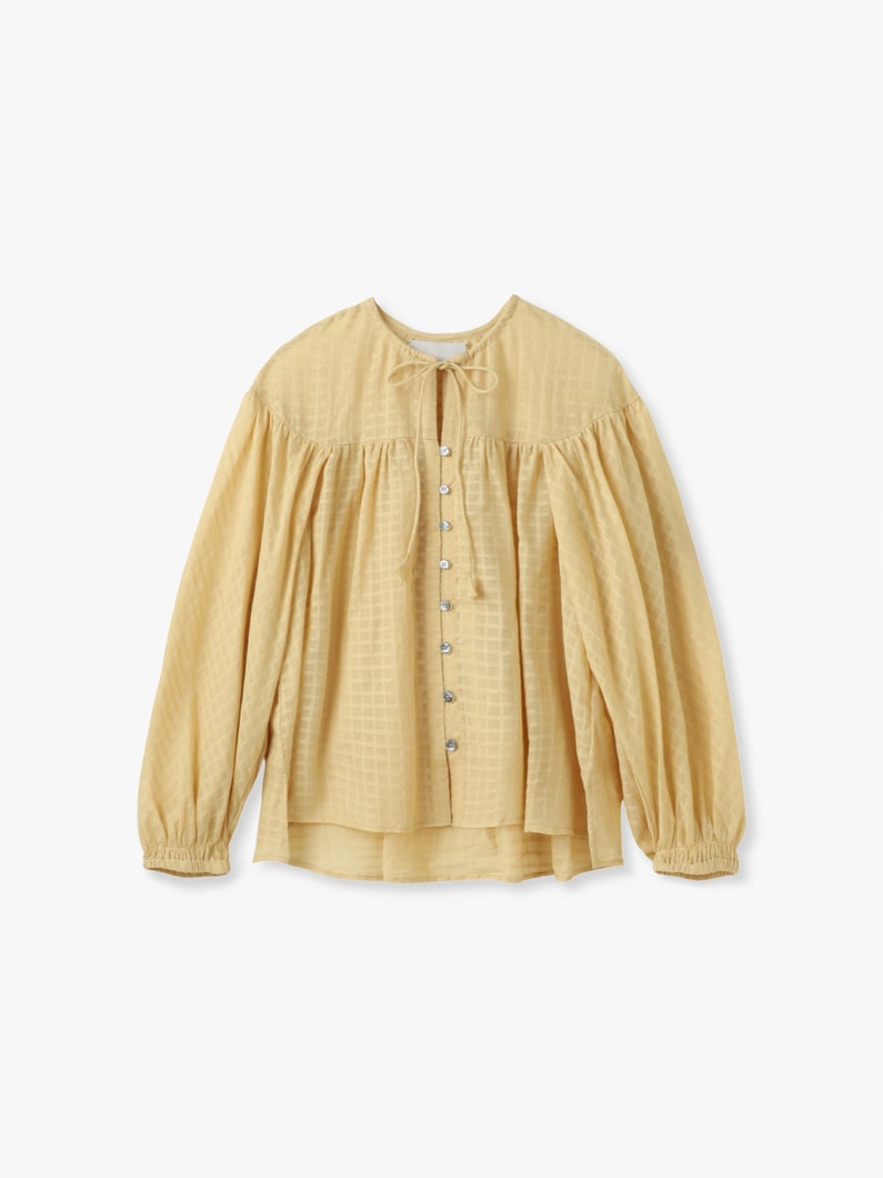 ナチュラルダイ シアー コットン チェック ギャザー ブラウス 詳細画像 light yellow