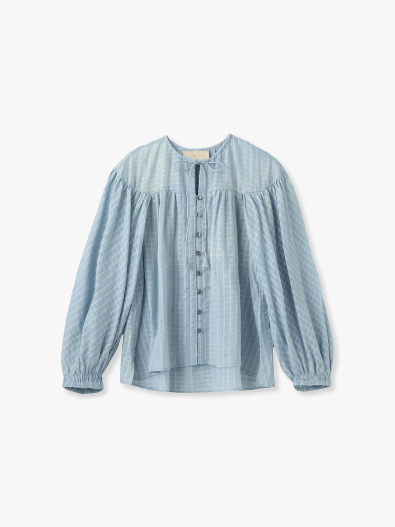 ナチュラルダイ シアー コットン チェック ギャザー ブラウス 詳細画像 light blue 2