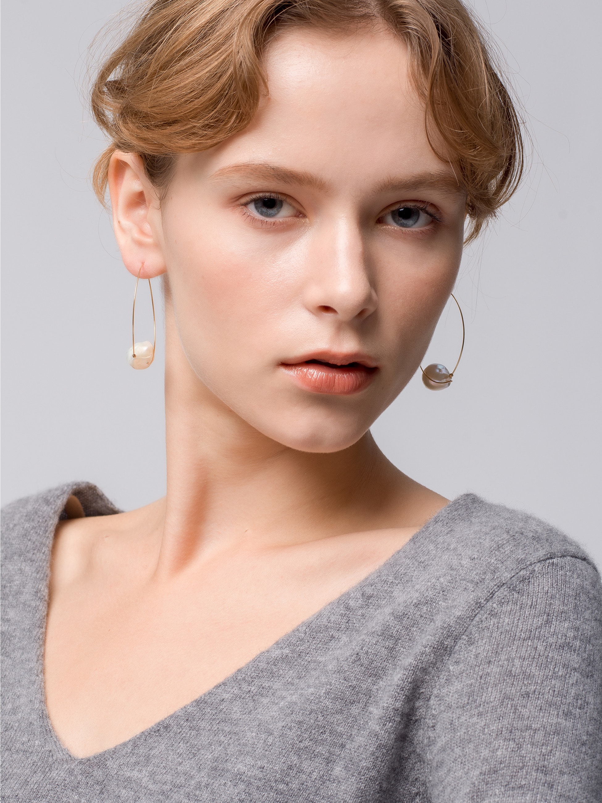 14kt Marquis Baroque Pearl Hoop Pierced Earrings｜MIZUKI(ミズキ 