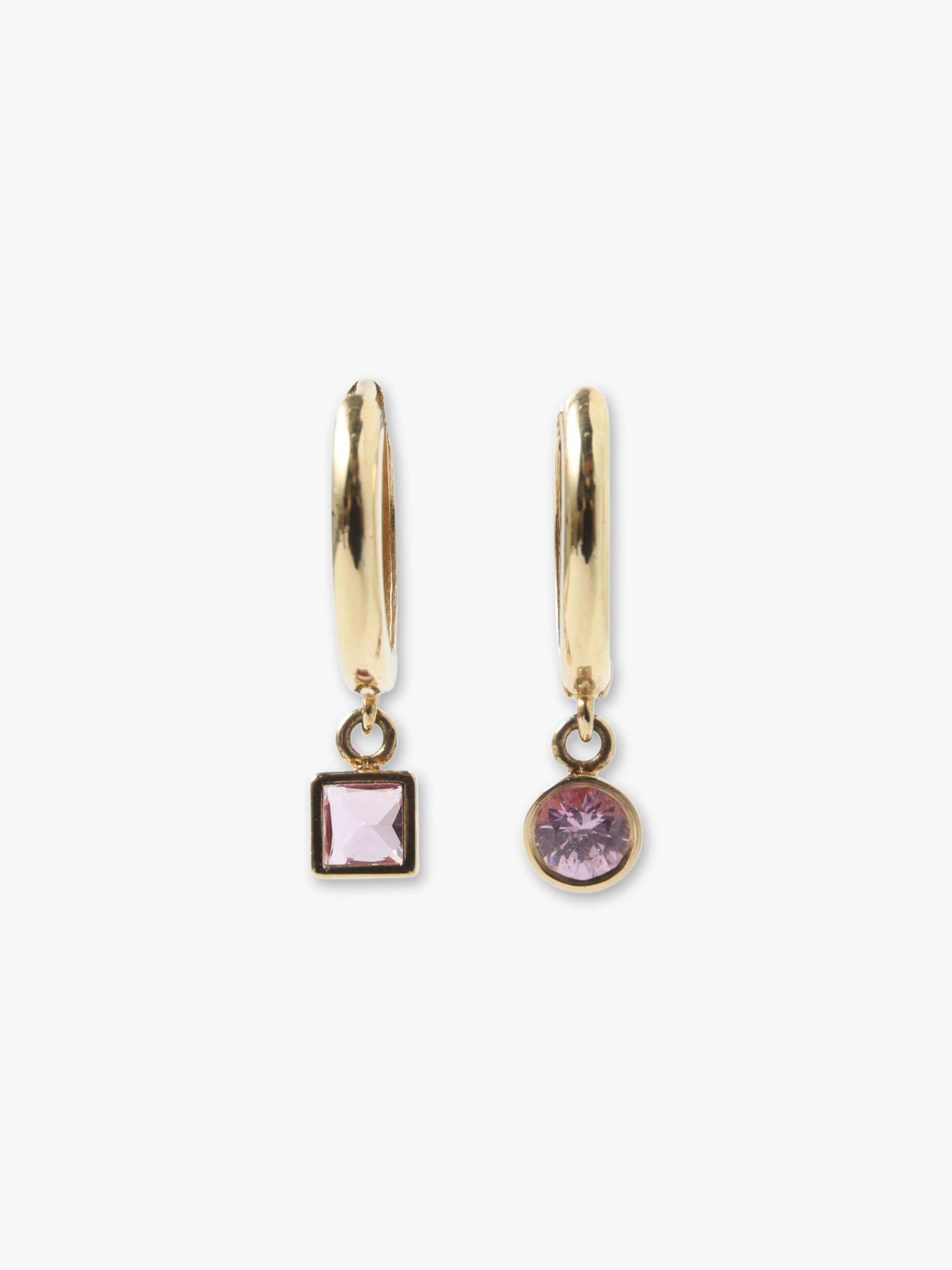 Round Bezel＆Princess Bezel Pink Sapphire Pierced Earrings｜BETTINA