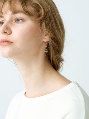 14Kt  Multi Pearl Chain Cross Pierced Earrings 詳細画像 other