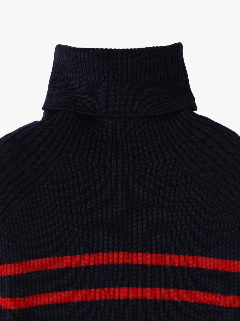 Wholegarment Cash Wool Striped Turtle Neck Pullover 詳細画像 navy 3