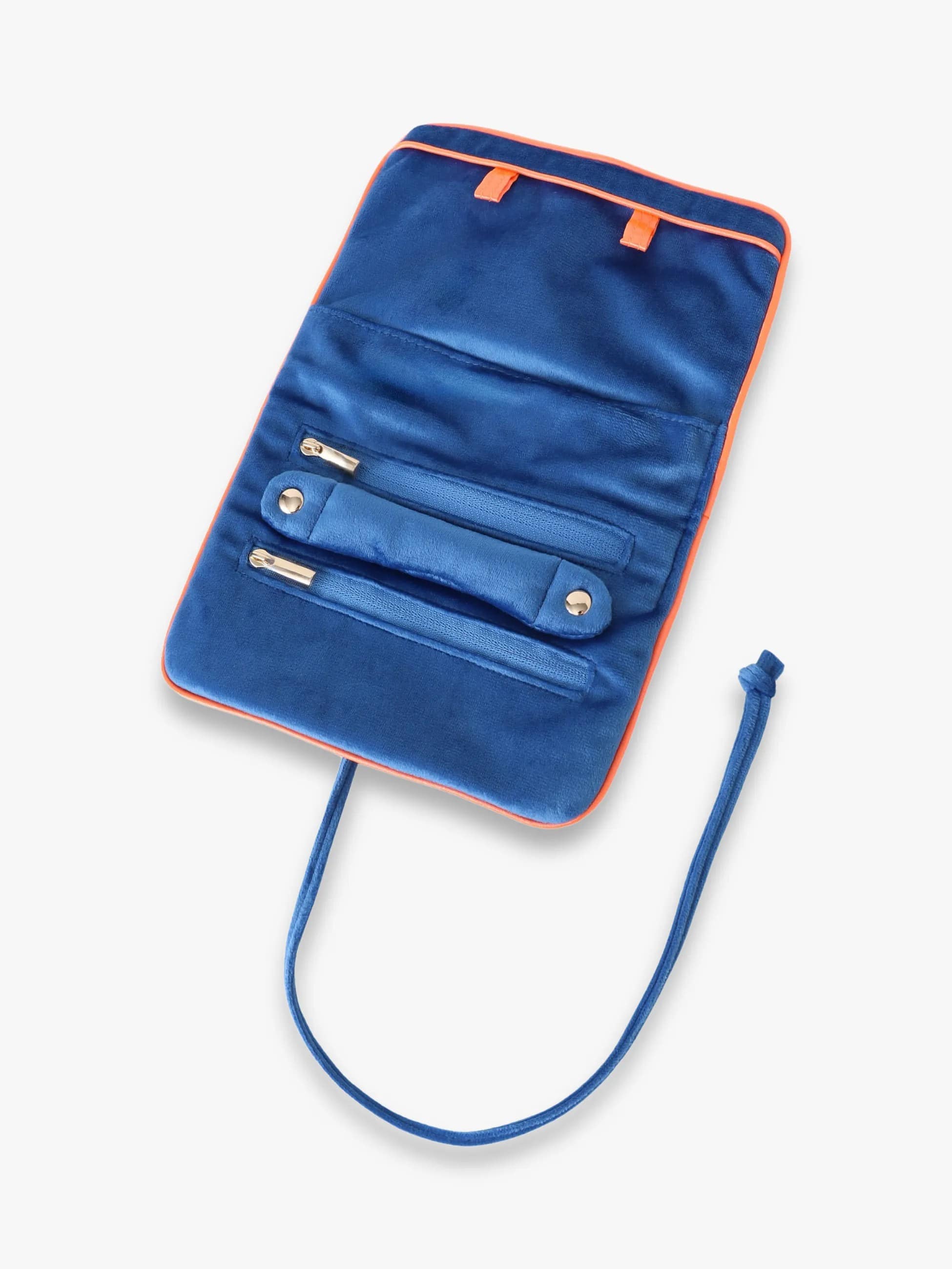 【美品】Ron Herman ロンハーマン レザーポーチ ブルー ジュエリー トラベル ポーチ（ブルー⁄パープル⁄グレー）｜Ron Herman