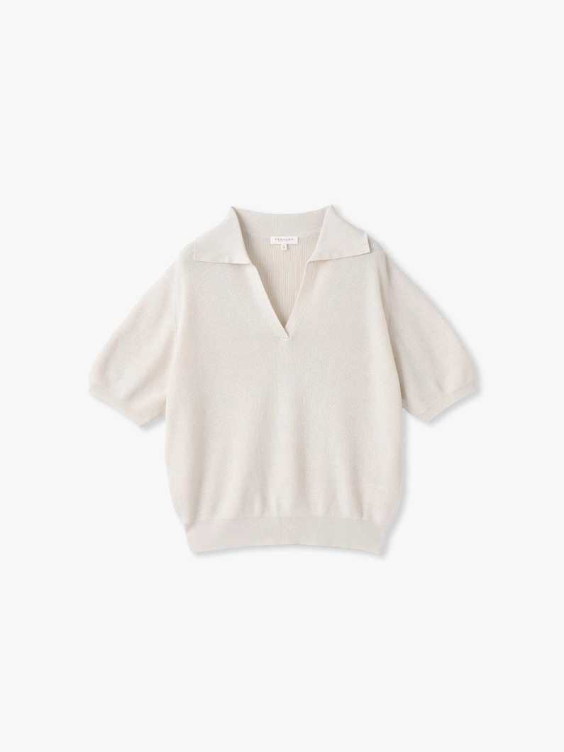 アレクサ ピマコットン ニットポロ トップ（ホワイト/ブラック） 詳細画像 off white 1