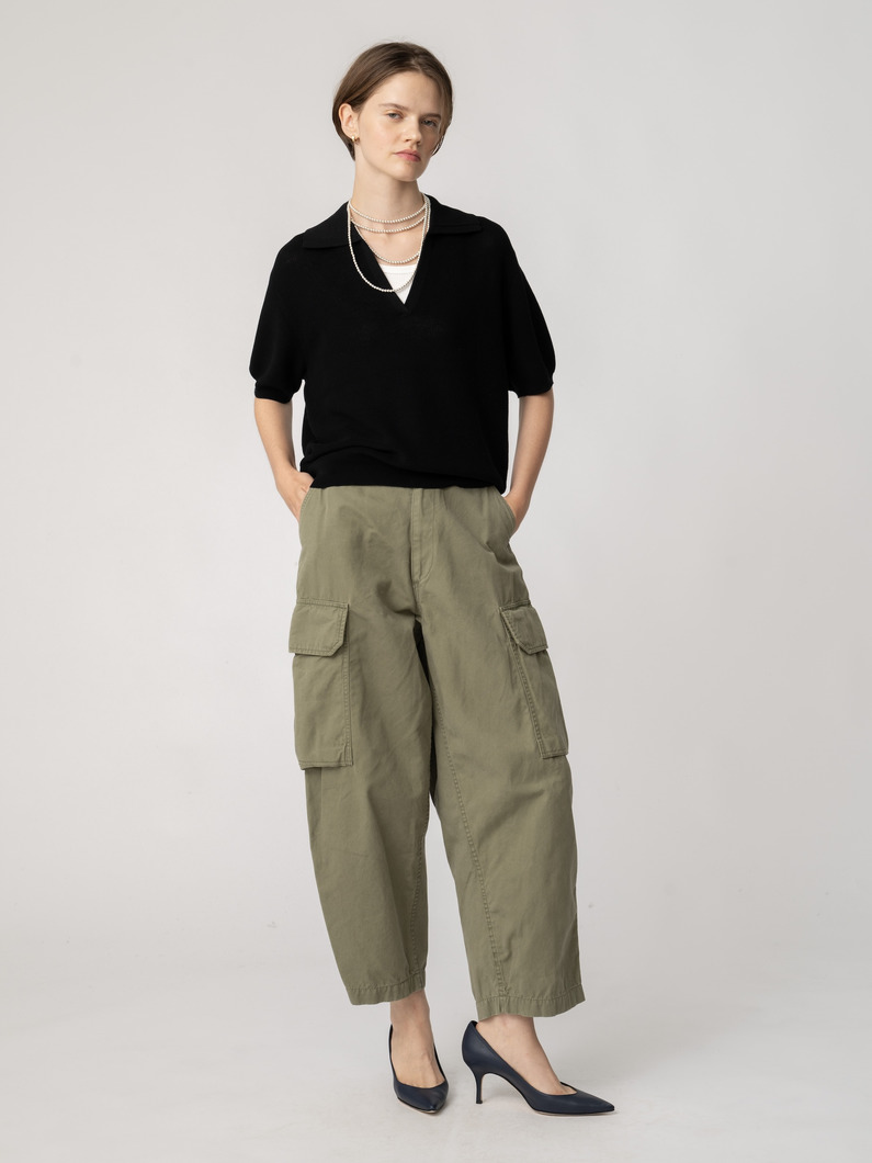 アレクサ ピマコットン ニットポロ トップ（ホワイト/ブラック） 詳細画像 black 2