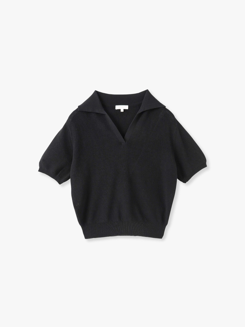 アレクサ ピマコットン ニットポロ トップ（ホワイト/ブラック） 詳細画像 black 3