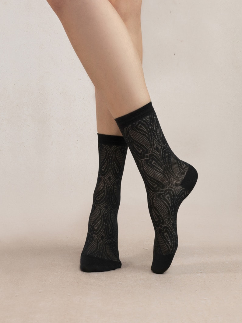 レース シルク ソックス 詳細画像 black