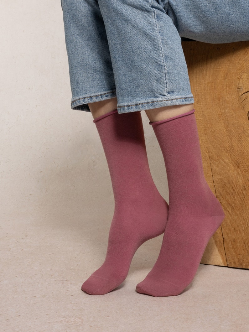 ロールトップ ウールコットン ソックス 詳細画像 pink