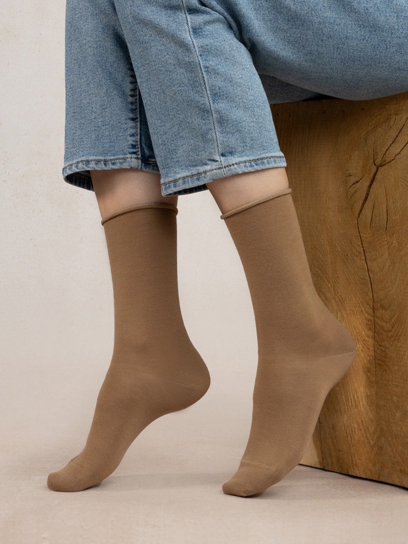 ロールトップ ウールコットン ソックス 詳細画像 beige