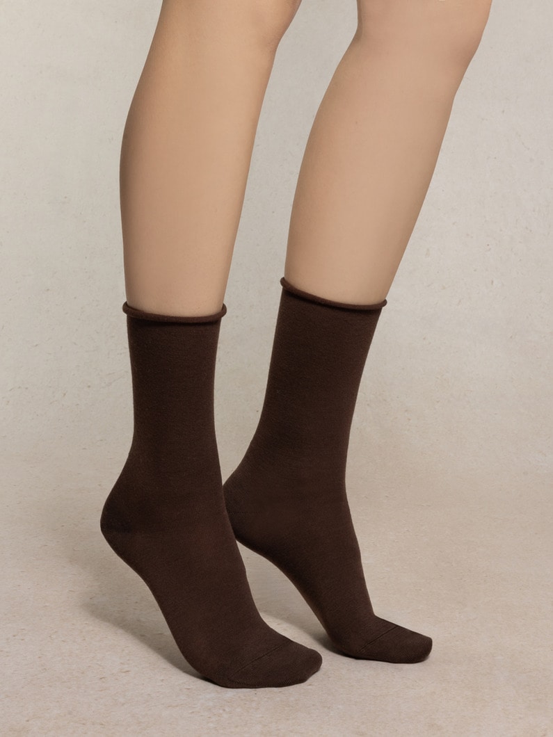 ロールトップ ウールコットン ソックス 詳細画像 brown
