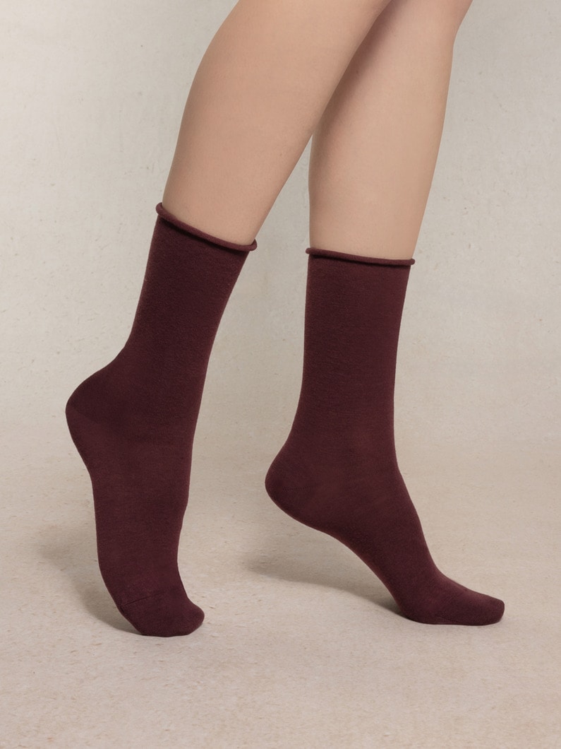 ロールトップ ウールコットン ソックス 詳細画像 terracotta 1