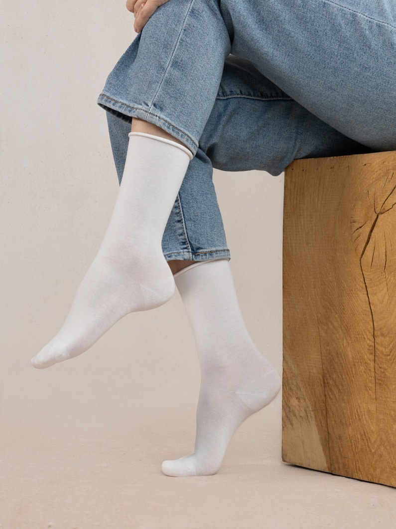 ロールトップ ピュアコットン ソックス 詳細画像 white