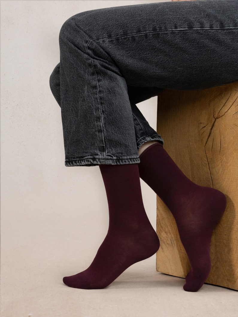 ロールトップ ピュアコットン ソックス 詳細画像 wine red