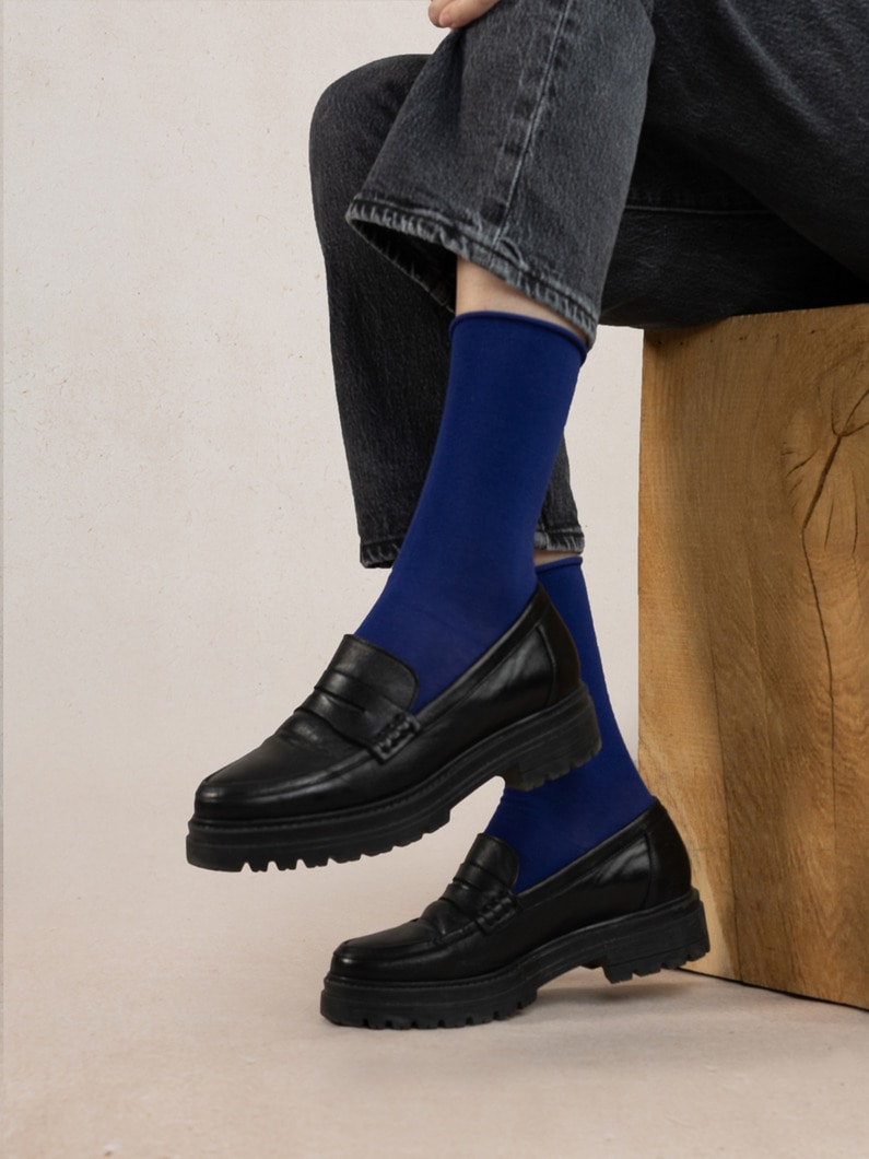 ロールトップ ピュアコットン ソックス 詳細画像 blue