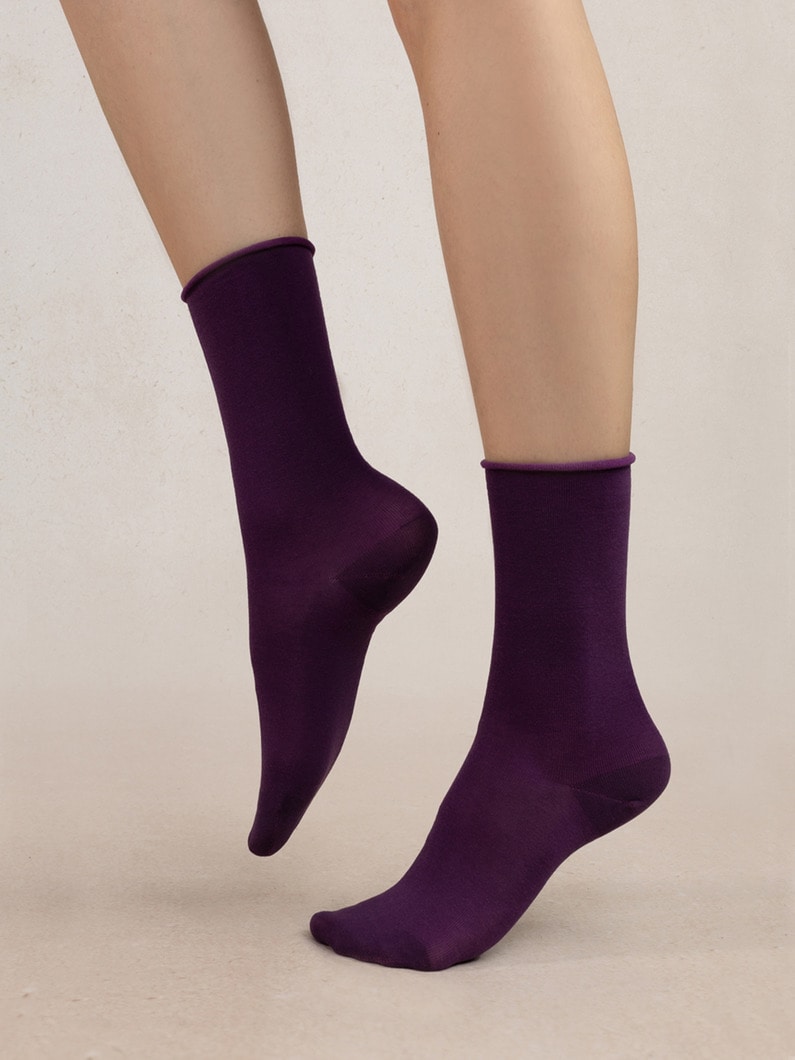 ロールトップ ピュアコットン ソックス 詳細画像 purple