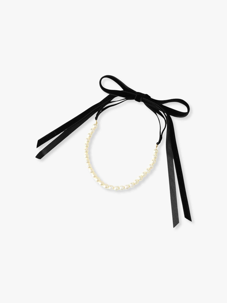 Pearl Ribbon Tie Necklace 詳細画像 white 3