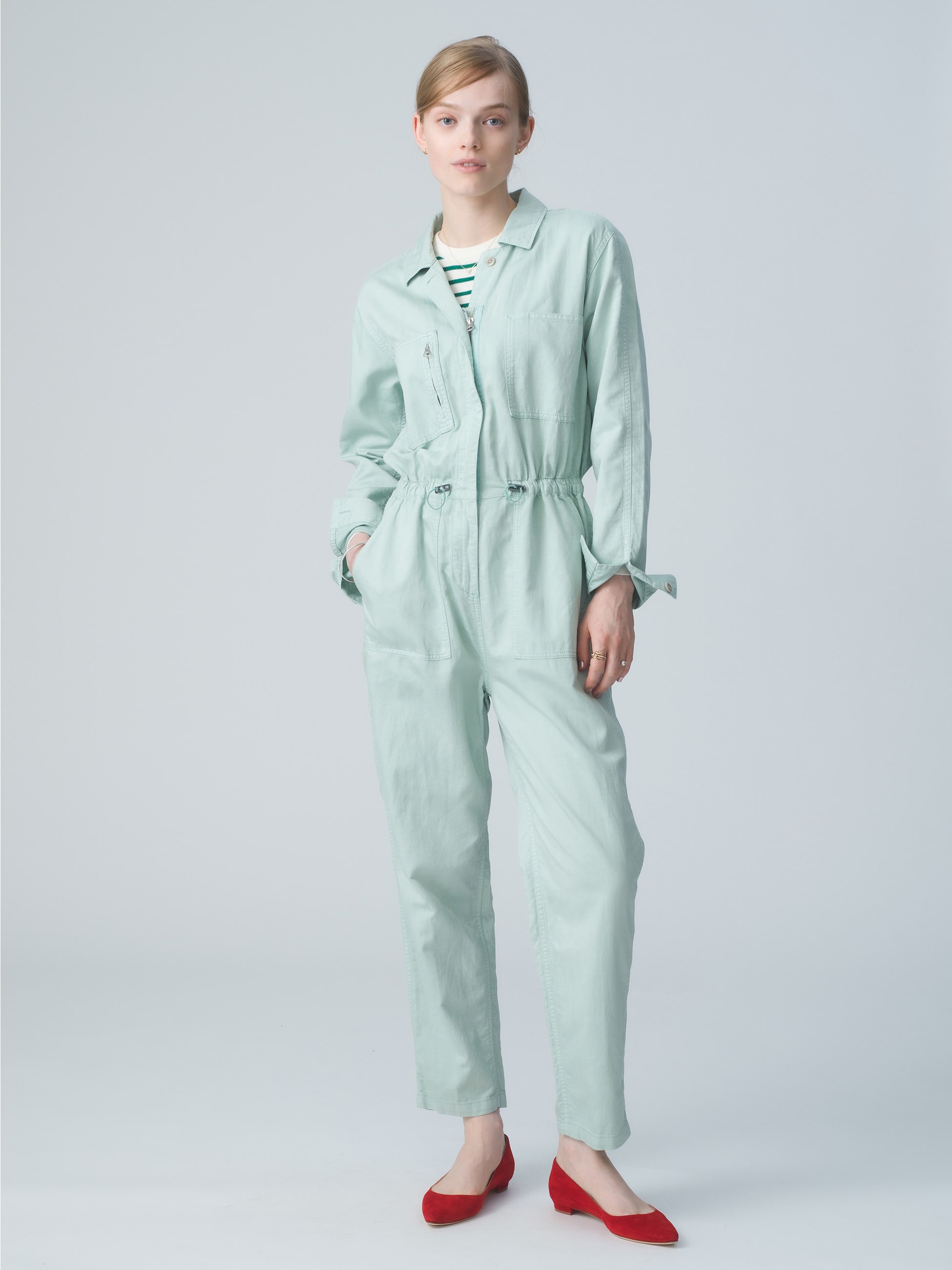 Station Cinched Jumpsuit (light blue)｜OUTERKNOWN(アウターノウン 