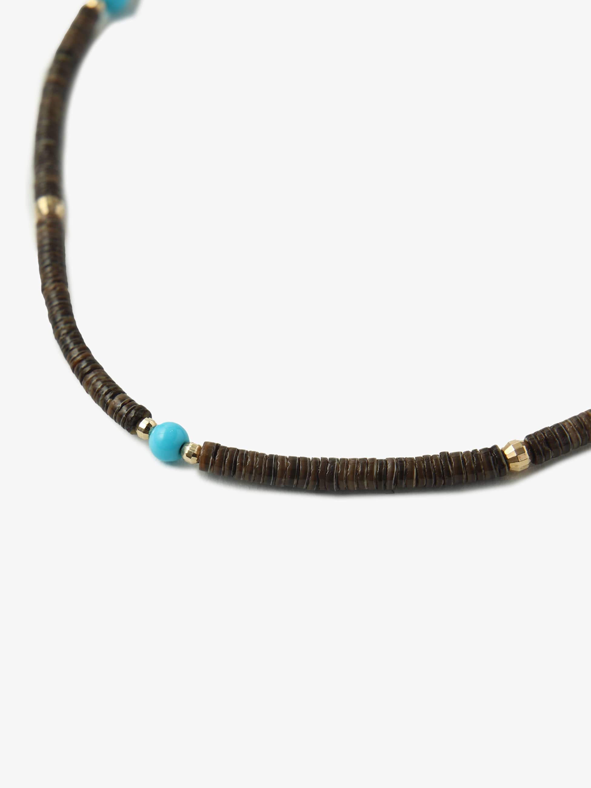 14kt Necklace With Olive Seed Shell And Turquoise (Long)｜MIZUKI