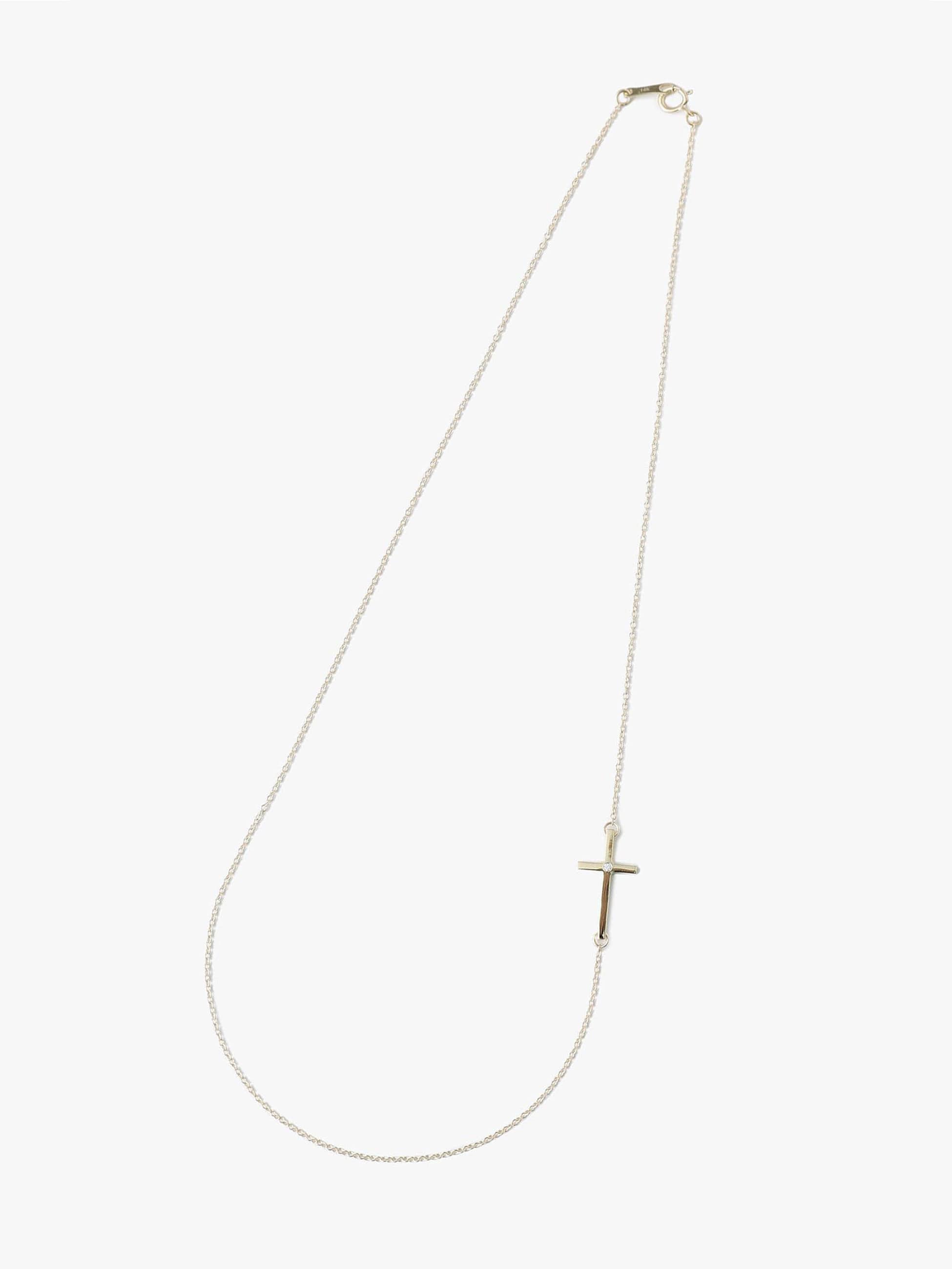 14kt 16 Charm Side Cross Single 0.2ct Diamond Necklace｜MIZUKI 