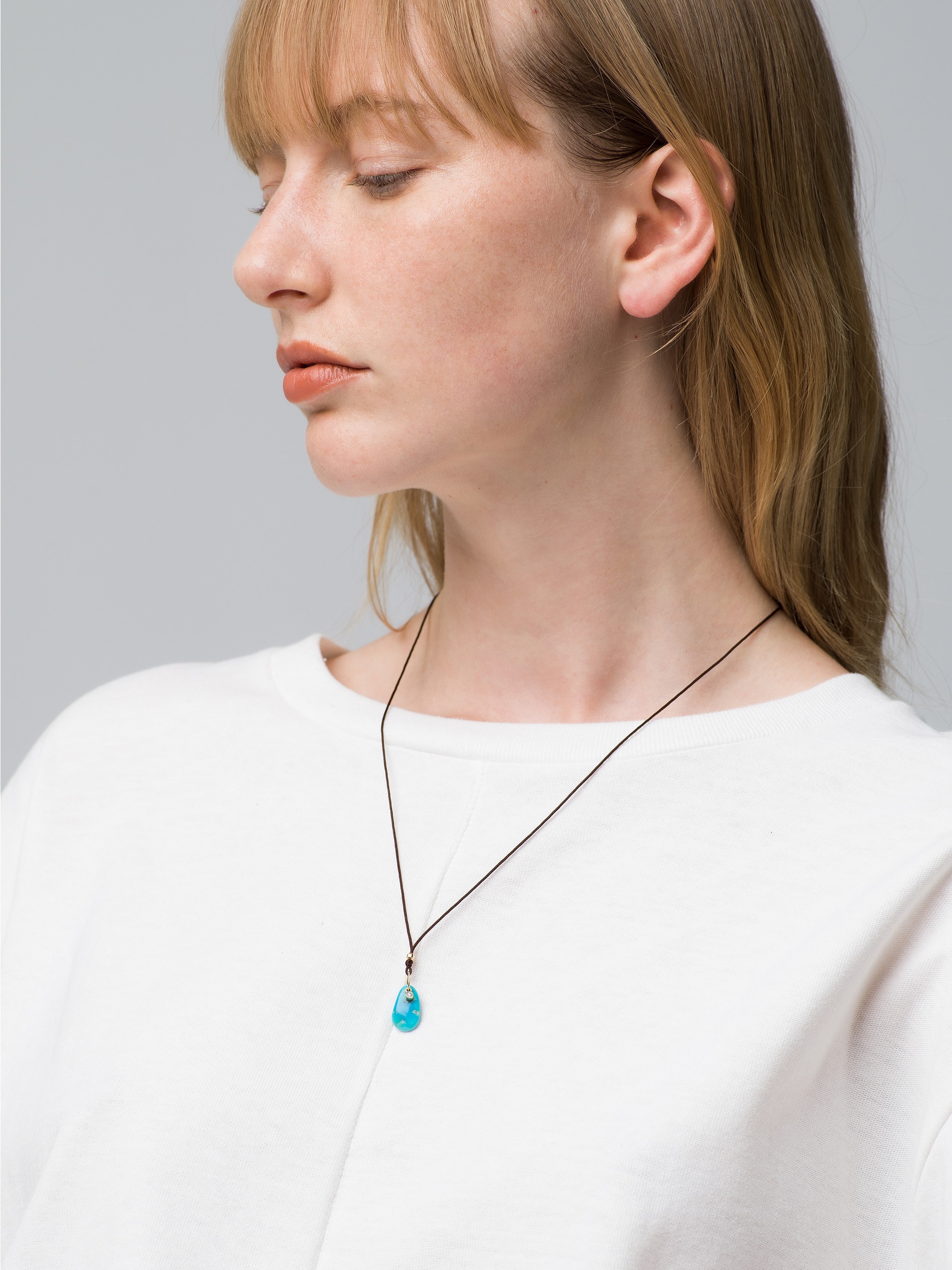 14kt Necklace Adjustable Brown Silk Turquoise＆Diamond