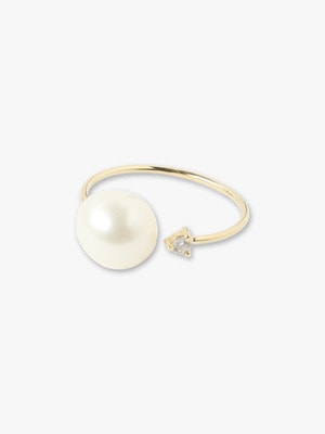 14K Yellow Gold Open Diamond and Freshwater Pearl Ring 詳細画像 other