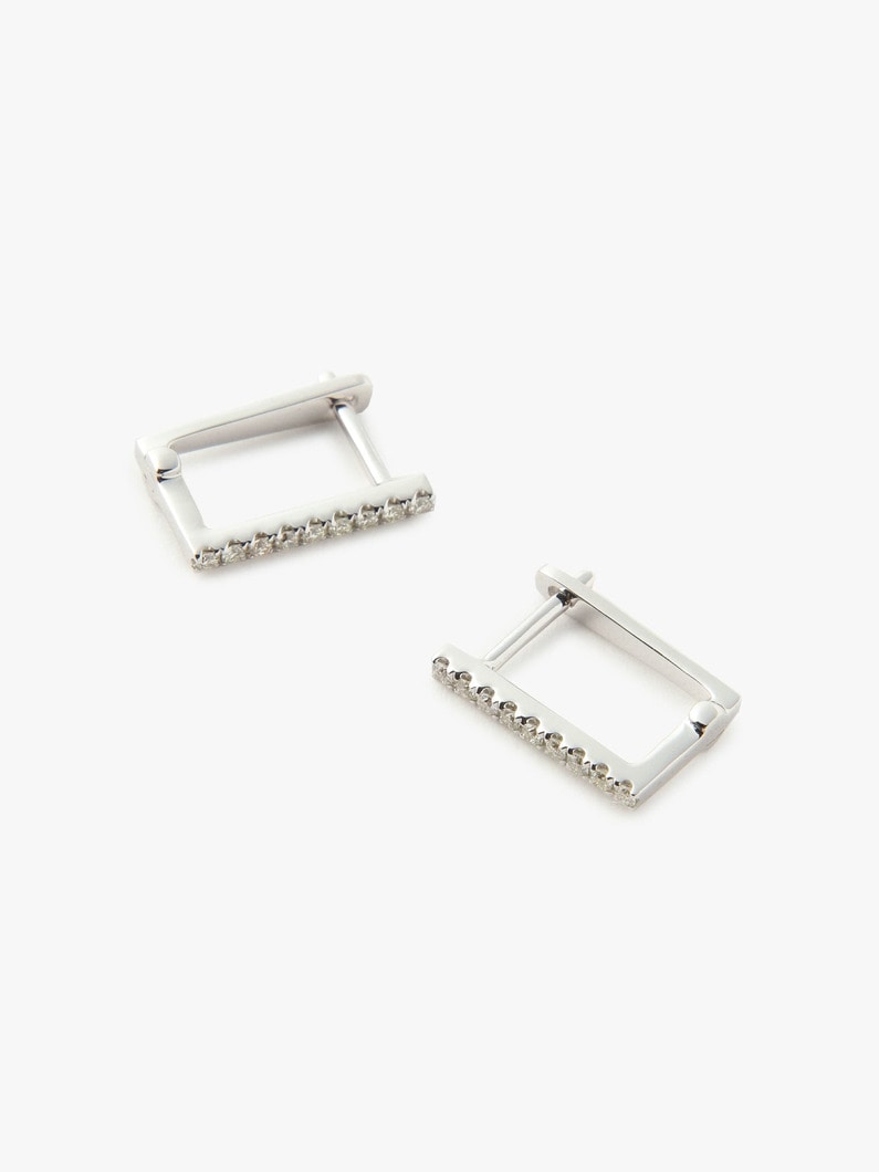 Mini Bar Huggie White Diamond Pierced Earrings  詳細画像 white gold 2
