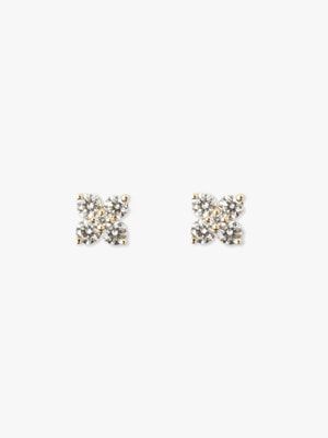 14K Flower Motif White Diamond Pierced Earrings 詳細画像 yellow gold