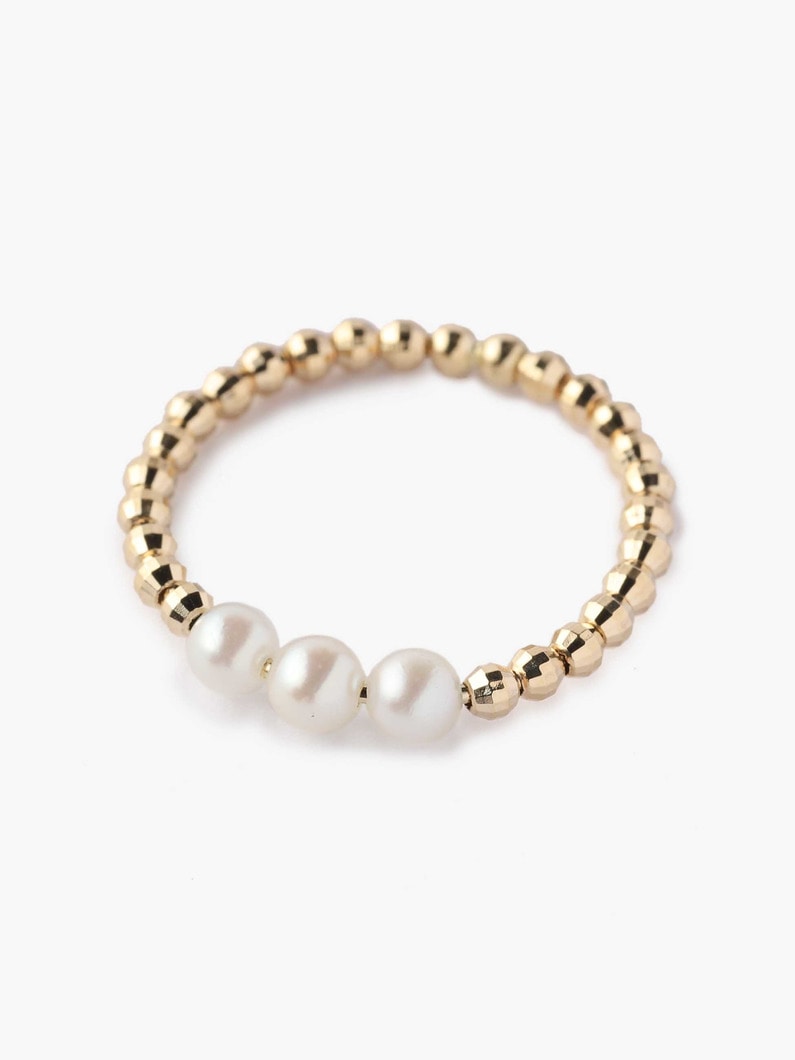 14K Yellow Gold Cut Beads and 3 Pearl Ring 詳細画像 other 1
