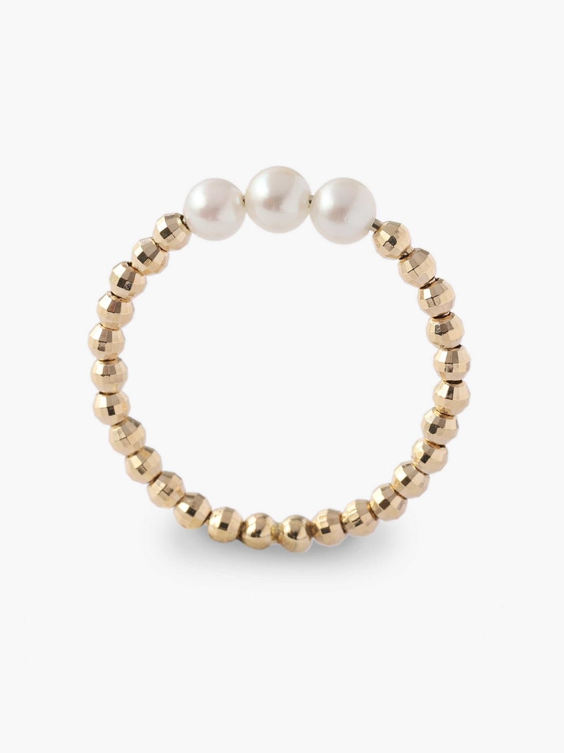 14K Yellow Gold Cut Beads and 3 Pearl Ring 詳細画像 other 2