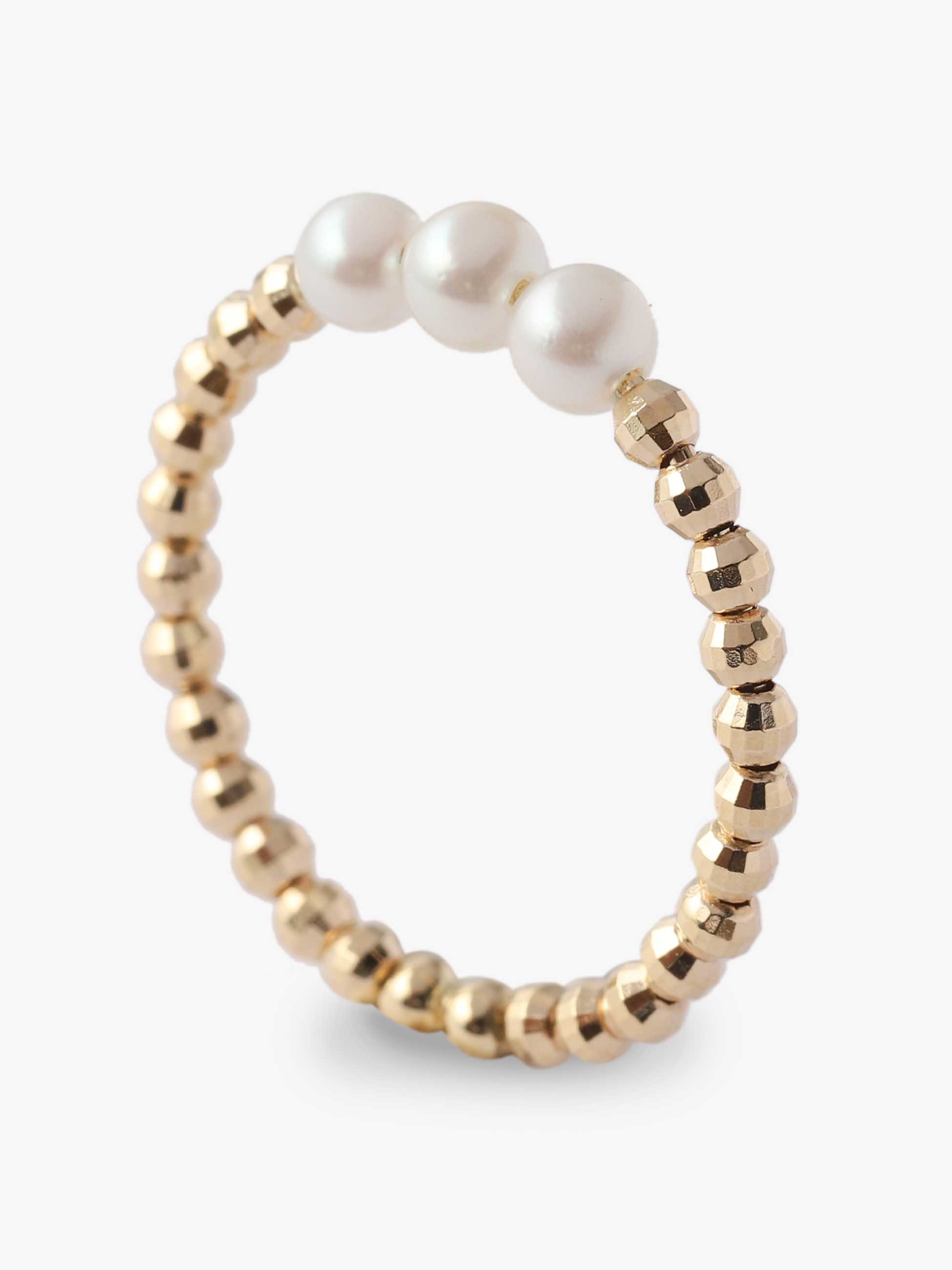 14kt Yellow Gold Cut Beads and 3 Pearl Ring