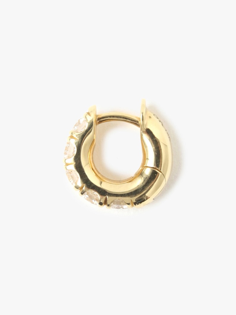 18K Yellow Gold White Diamond Mini Macro Hoop Pave Single Pierced Earring 詳細画像 other 3