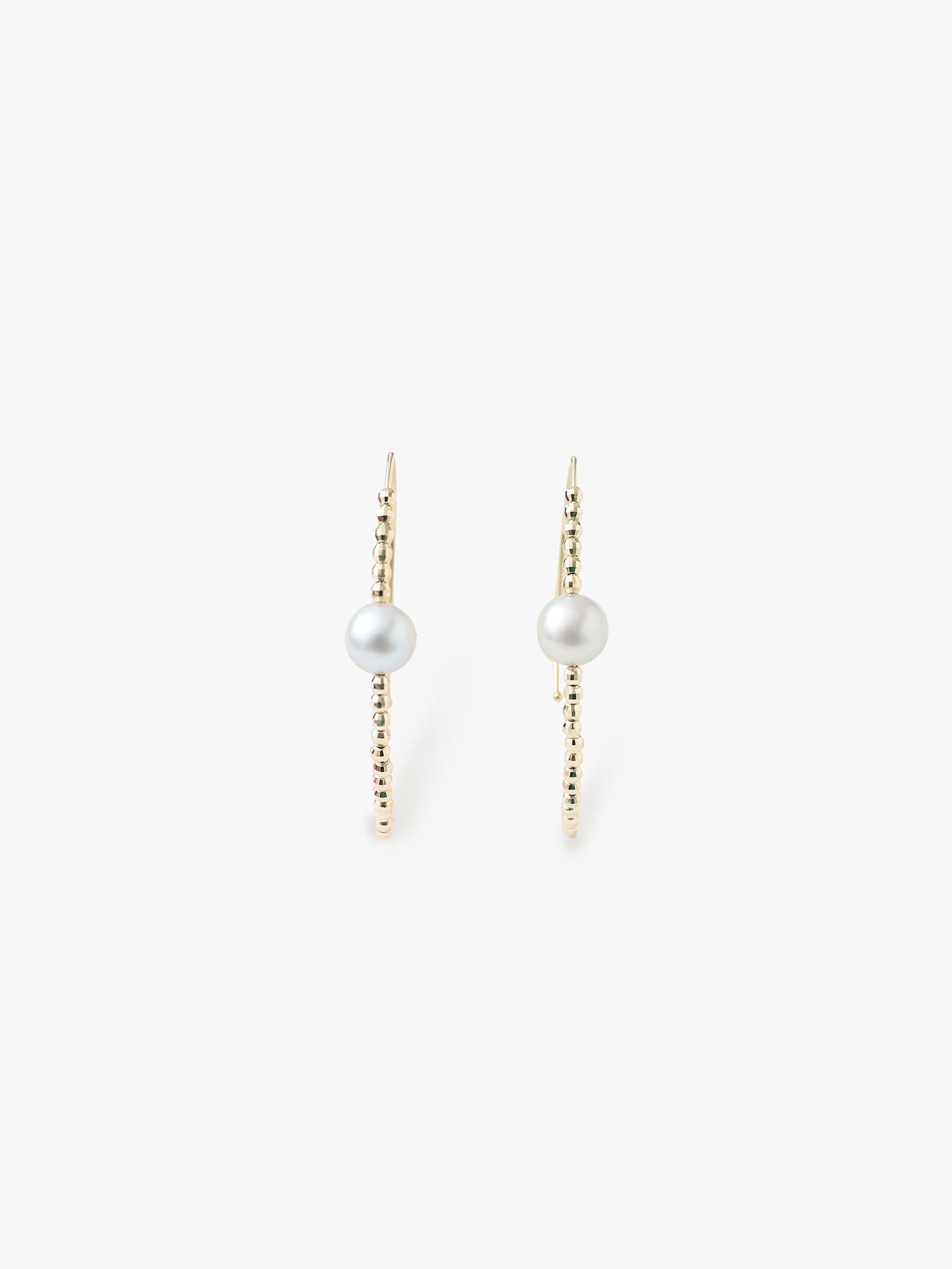 14kt Marquise Hoop Akoya Gray Pearl Pierced Earrings｜MIZUKI 