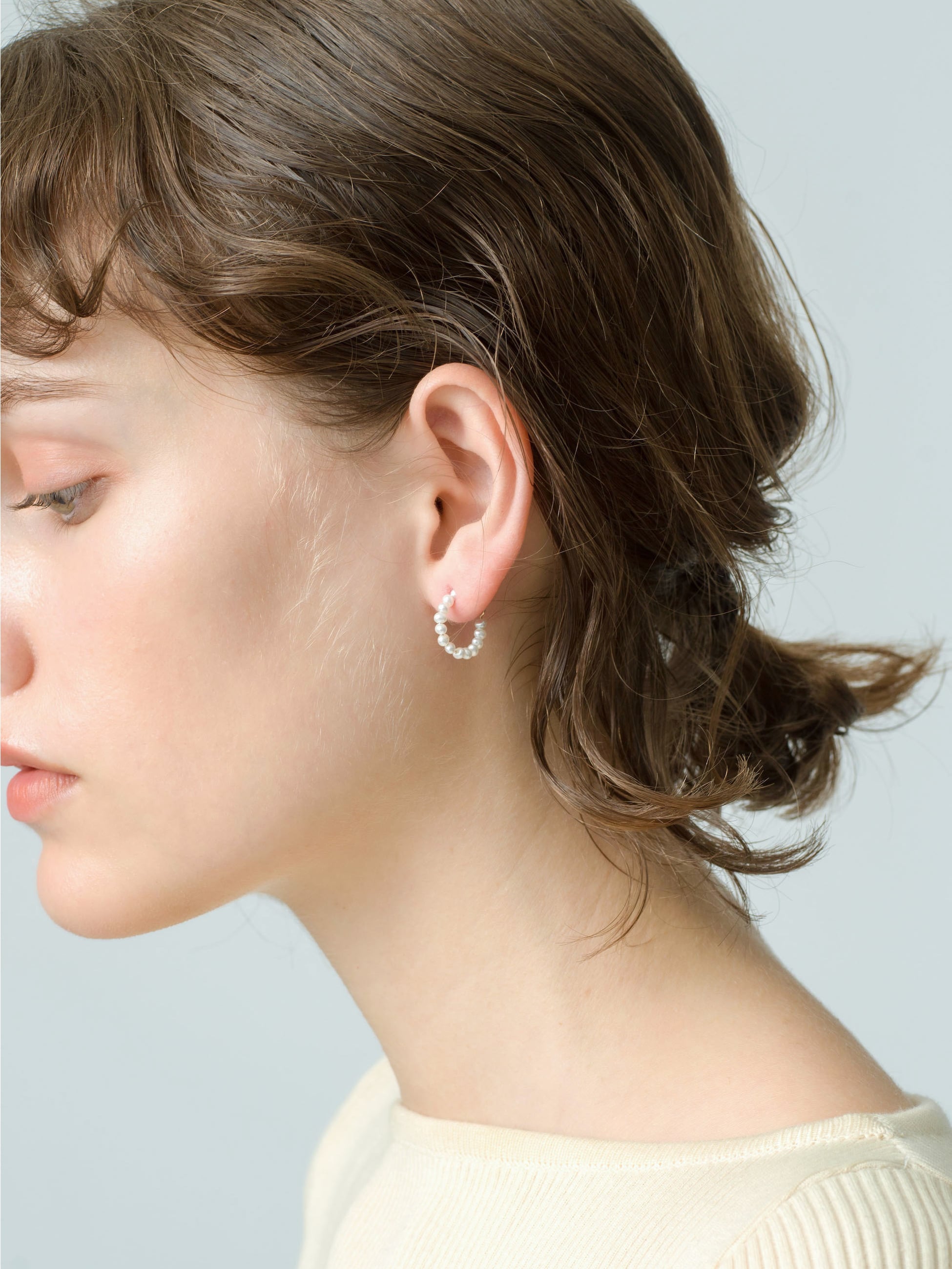14kt Dancing Small Pearl Hoop Pierced Earrings｜MIZUKI(ミズキ 
