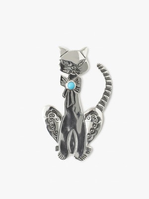 Silver Cat Turquoise Brooch