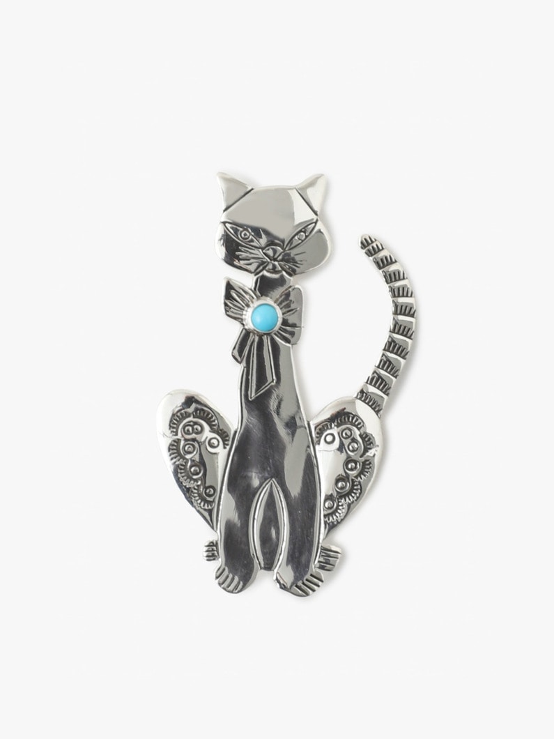 Silver Cat Turquoise Brooch 詳細画像 silver 1