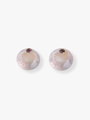 Round Gem Pierced Earrings (rose quartz＆pinku spphire) 詳細画像 gold