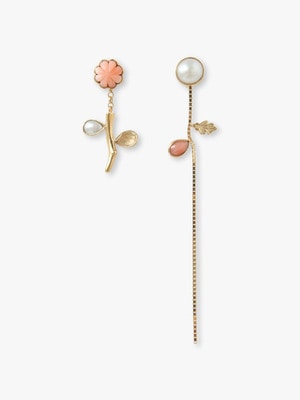 Flower Stem＆Chain Detachable Drop Pierced Earrings 詳細画像 gold