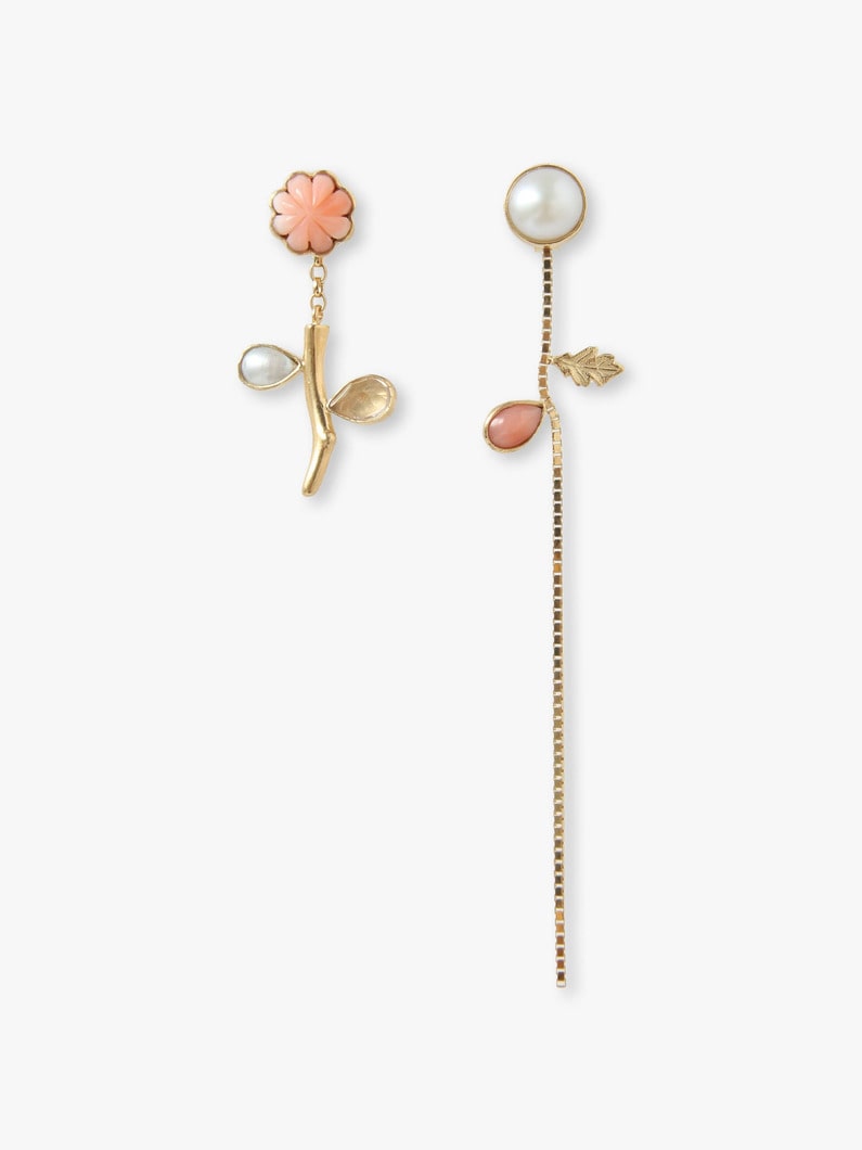 Flower Stem＆Chain Detachable Drop Pierced Earrings 詳細画像 gold 1