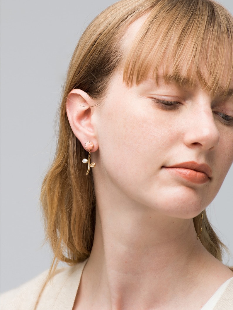 Flower Stem＆Chain Detachable Drop Pierced Earrings 詳細画像 gold 2