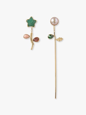 Flower Stem＆Chain Detachable Drop Pierced Earrings (star motif) 詳細画像 gold