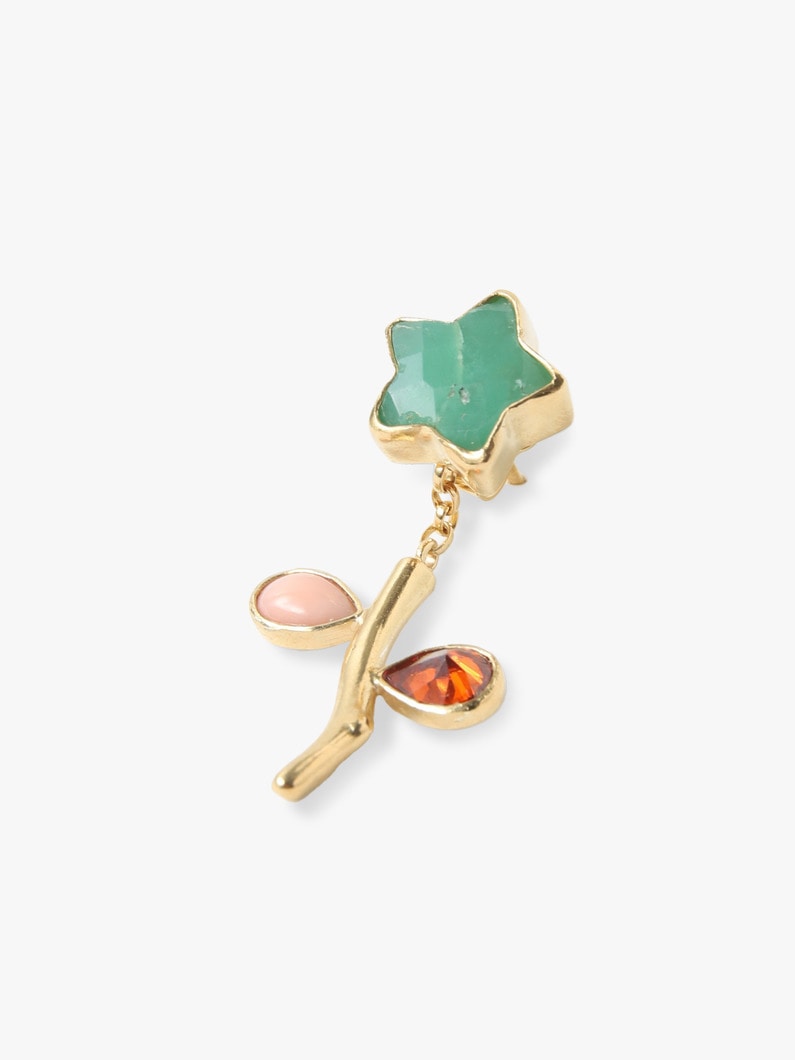 Flower Stem＆Chain Detachable Drop Pierced Earrings (star motif) 詳細画像 gold 4
