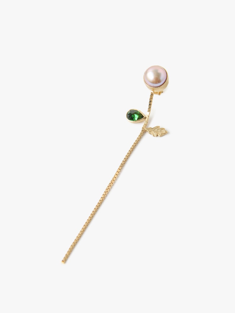 Flower Stem＆Chain Detachable Drop Pierced Earrings (star motif) 詳細画像 gold 5