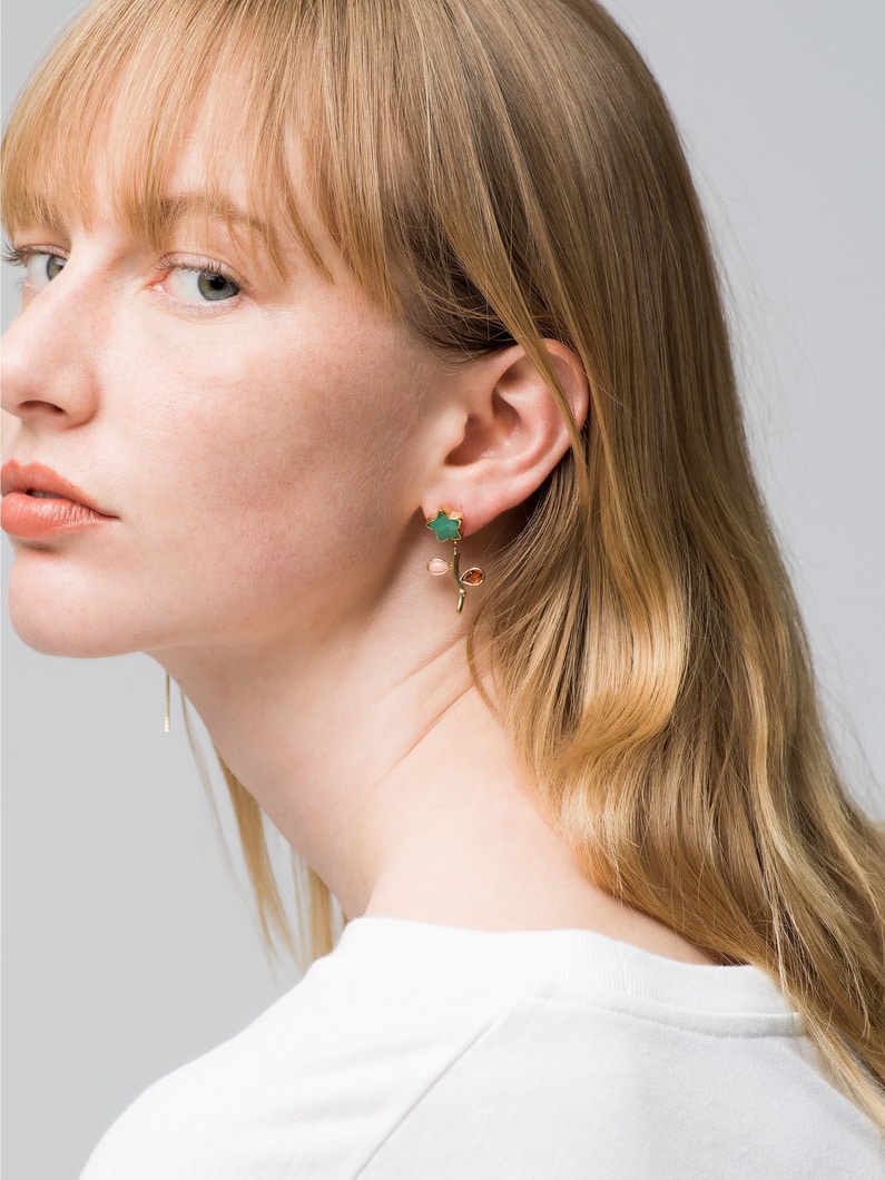 Flower Stem＆Chain Detachable Drop Pierced Earrings (star motif) 詳細画像 gold 2