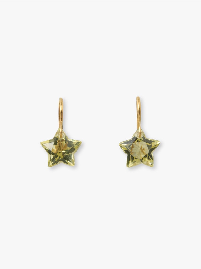 22K Yellow Gold Small Star Pierced Earrings (Lemon Quartz) 詳細画像 gold