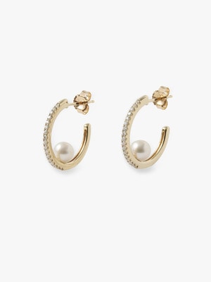14kt Floating Pearl Diamond Hoop Pierced Earrings 詳細画像 other