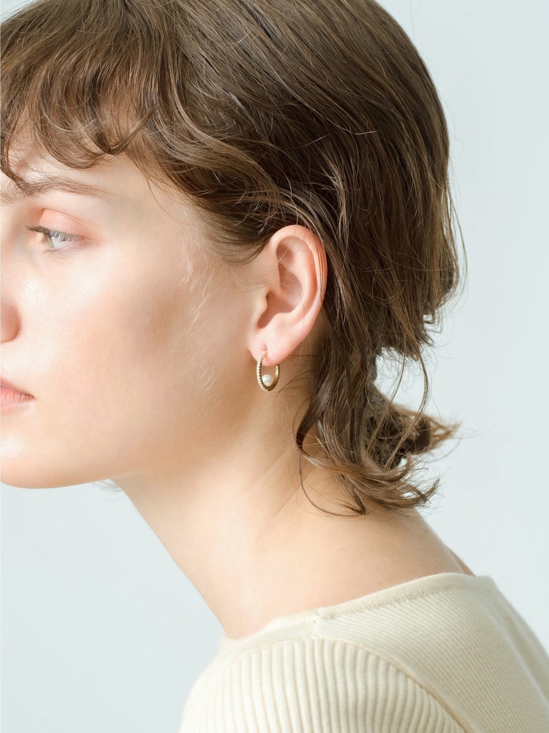 14kt Floating Pearl Diamond Hoop Pierced Earrings 詳細画像 other 2